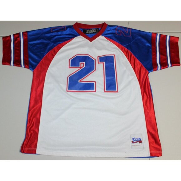 Vintage EXCO #21 Sewn Football Jersey XL Blue Red White Hip Hop Streetwear - Picture 1 of 4